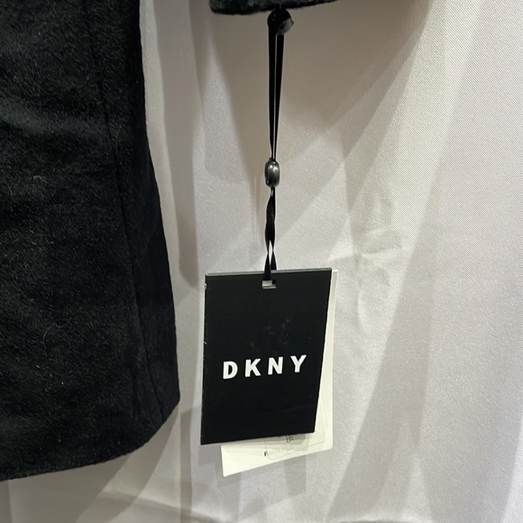 BNWT DKNY Full Length Fur collar Black wool Coat XXS - Picture 5 of 11